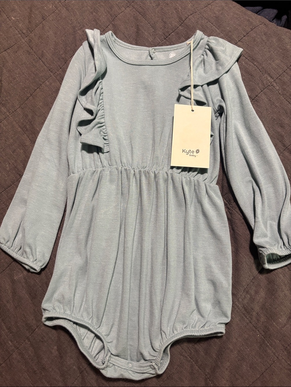 Kyte BABY Sage Green Long-Sleeve Ruffle One-Piece Bodysuit